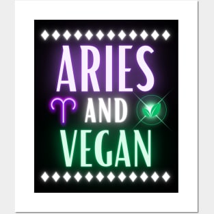 Aries and Vegan Retro Style Neon Posters and Art